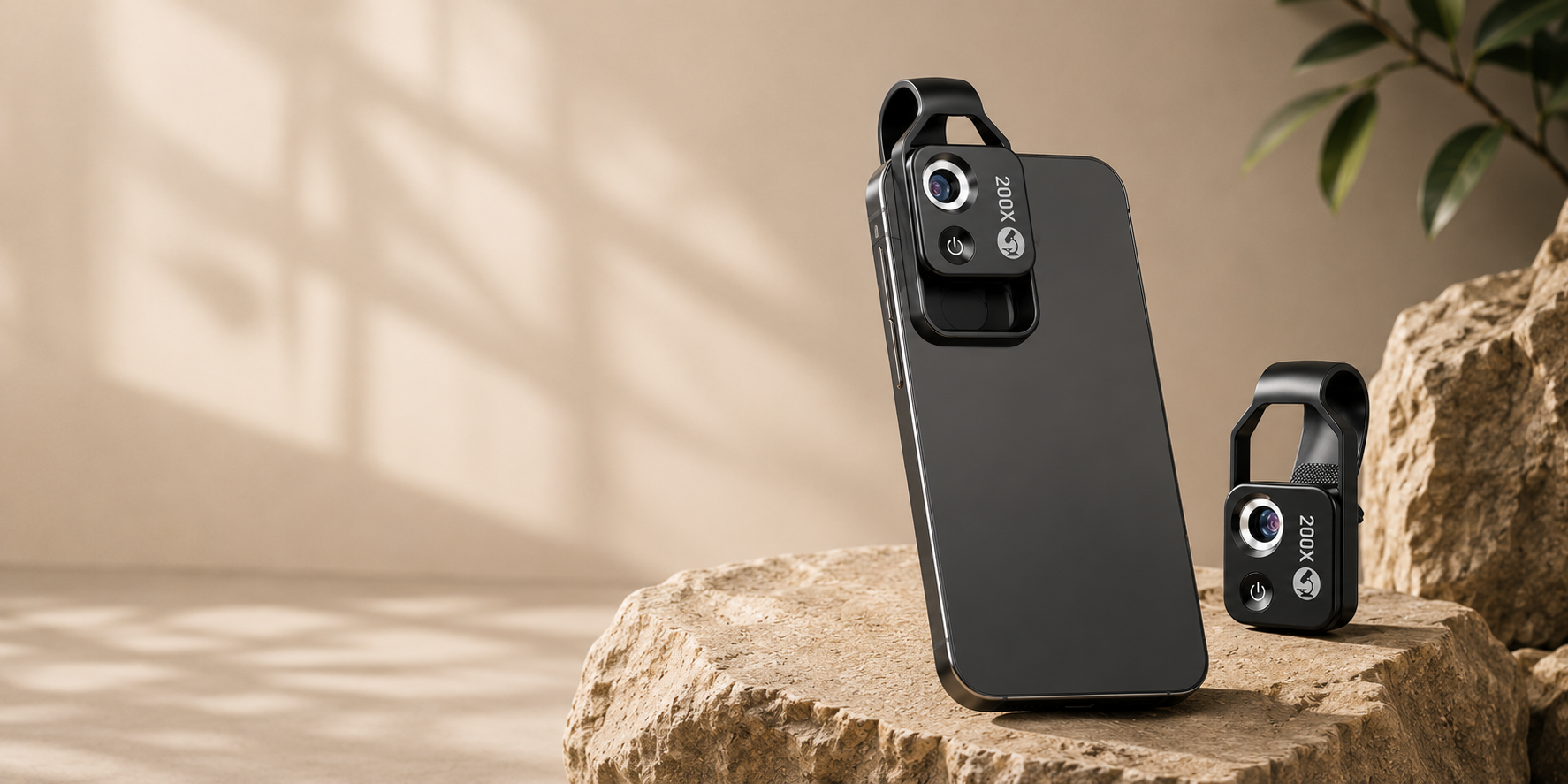 200X smartphone microscope lens attached to a phone